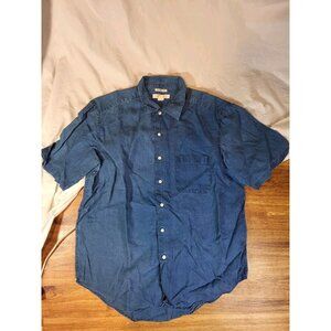 Vintage L Magnin 100% Irish Linen S/S Mens Button Up Blue Large‎